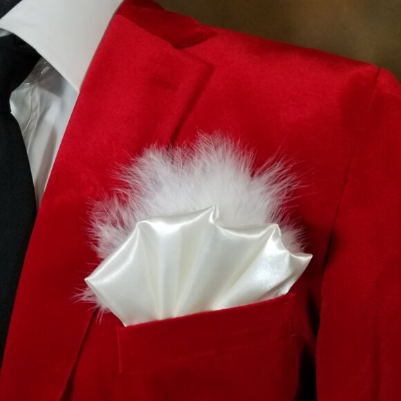 New - Ivory Satin Ruffle & Feather Pocket Square Insert - Picture 7 of 7